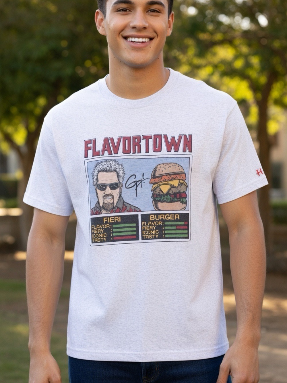 Homage Guy Fieri Flavortown Vintage Graphic T-Shirt single stitch Heather Gray L